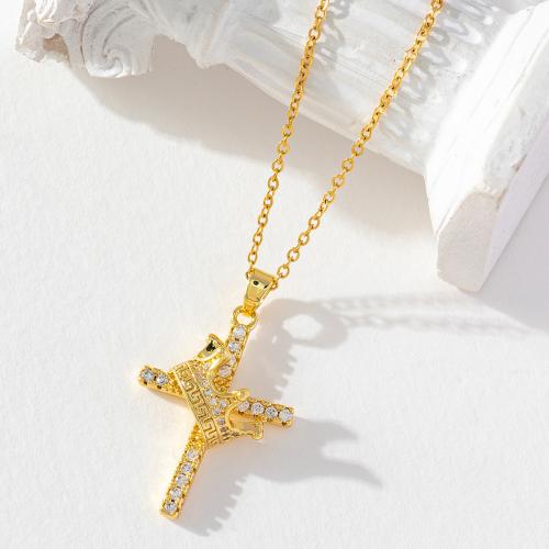 Cubic Zircon Micro Pave Brass Necklace with 6cm extender chain Cross real gold plated fashion jewelry & micro pave cubic zirconia & for woman nickel lead & cadmium free Length Approx 40 cm Sold By PC