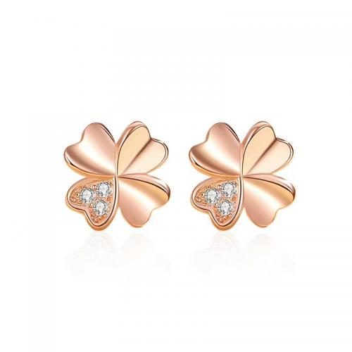 Cubic Zirconia Micro άνοιγαν Sterling Silver Σκουλαρίκι, 925 ασημένιο ασήμι, Four Leaf Clover, επιχρυσωμένο, κοσμήματα μόδας & μικρο ανοίξει κυβικά ζιρκονία & για τη γυναίκα, περισσότερα χρώματα για την επιλογή, νικέλιο, μόλυβδο και κάδμιο ελεύθεροι, 9mm, Sold Με Ζεύγος