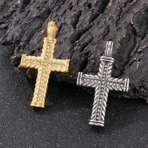 Nerūdijančio plieno Cross Pakabukai, 304 Nerūdijantis plienas, Kirsti, unisex & su Kalnų krištolas, daugiau spalvų pasirinkimas, 51x29mm, Pardavė PC