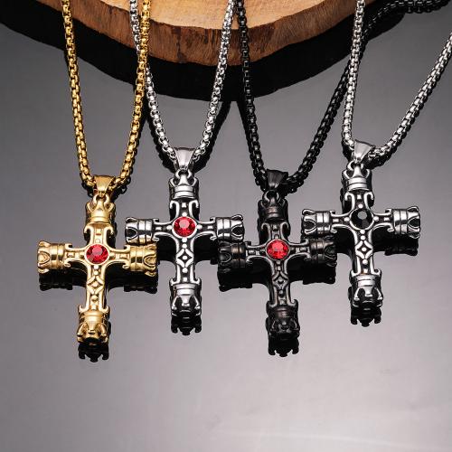 Tíotáiniam Cruach muince, Cruach Tíotáiniam, Cross, jewelry faisin & do fear & le rhinestone, dathanna níos mó le haghaidh rogha, Fad Thart 60 cm, Díolta De réir PC