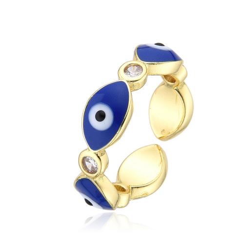 Mal de ojo del anillo de dedo de la joyería, metal, con cúbica circonia, Ojo de Caballo, chapado en color dorado, patrón de malvado de ojo & para mujer & esmalte, más colores para la opción, libre de níquel, plomo & cadmio, diámetro interior:aproximado 17mm, Vendido por UD