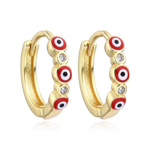 Boucles d'oreilles Mal Eye, laiton, avec zircon cubique, beignet, Placage de couleur d'or, bijoux de mode & motif de mauvais œil & pour femme & émail, plus de couleurs à choisir, protéger l'environnement, sans nickel, plomb et cadmium, 16mm, Vendu par paire