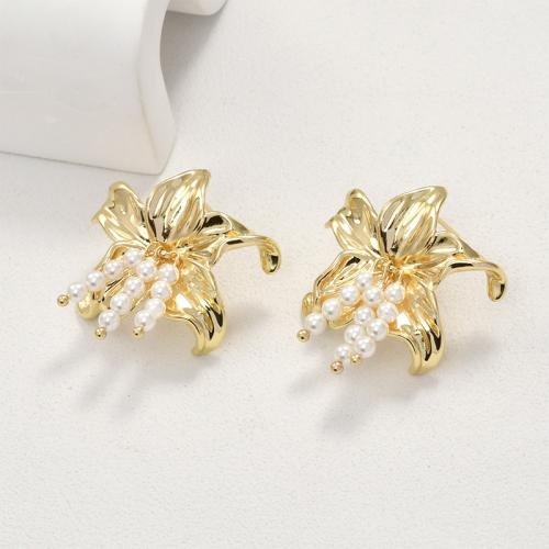 Brass Earring Stud Component Flower plated DIY nickel lead & cadmium free Sold By PC