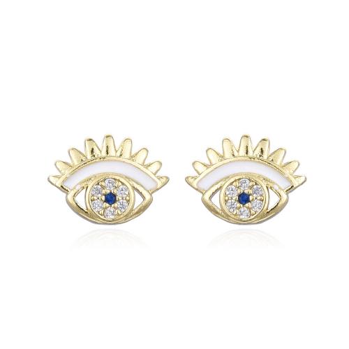 Boucles d'oreilles Mal Eye, laiton, Mauvais œil, Placage de couleur d'or, bijoux de mode & pavé de micro zircon & pour femme & émail, plus de couleurs à choisir, protéger l'environnement, sans nickel, plomb et cadmium, 10x7.50mm, Vendu par paire