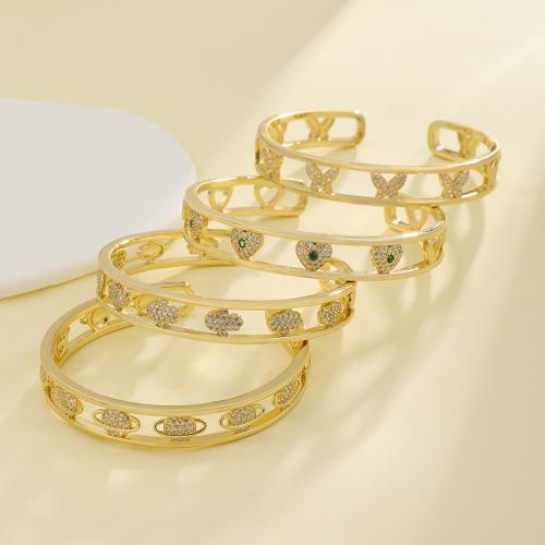 Bracelets en laiton, Placage de couleur d'or, styles différents pour le choix & pavé de micro zircon & pour femme, plus de couleurs à choisir, protéger l'environnement, sans nickel, plomb et cadmium, Vendu par PC