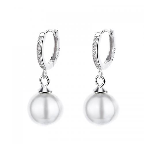 Zircon cubique Micro Pave d'oreille en argent sterling, argent sterling 925, avec Shell Pearl, Placage, normes différentes pour le choix & pavé de micro zircon & pour femme, plus de couleurs à choisir, Vendu par paire