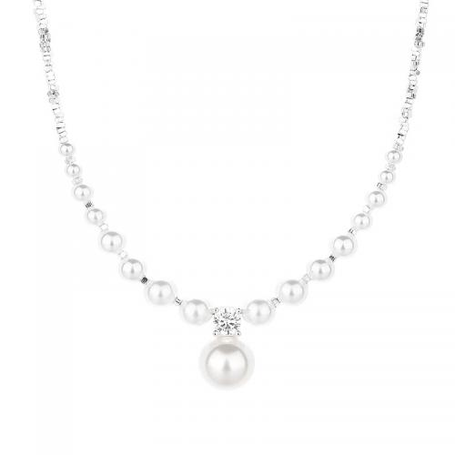 Circón cúbico micr3ofono pavimenta collar de plata esterlina, plata de ley 925, con Shell Pearl, con 5CM extender cadena, chapado, diferentes estilos para la opción & micro arcilla de zirconia cúbica & para mujer, plateado, longitud aproximado 40 cm, Vendido por UD