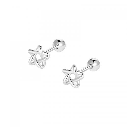 Mässing Stud Örhänge, Star, plated, för kvinna, platina färg, 9mm, Säljs av Par