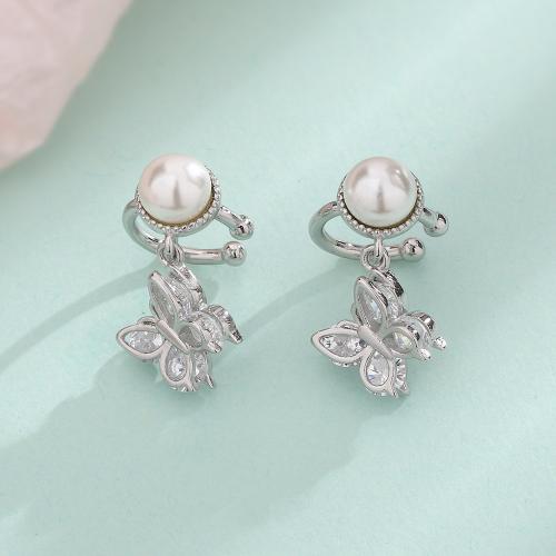 Ciúbach Zirconia Micrimhilseogra réiteodh Earring Prás, le Pearl Plaisteacha, plátáilte, micrea réiteach zirconia ciúbach & do bhean, airgid, 22mm, Díolta De réir PC