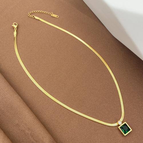 Colar de jóias de aço inoxidável, Aço inoxidável 304, with Esmeralda, with 5cm extender chain, joias de moda & para mulher, dourado, comprimento Aprox 39 cm, vendido por PC