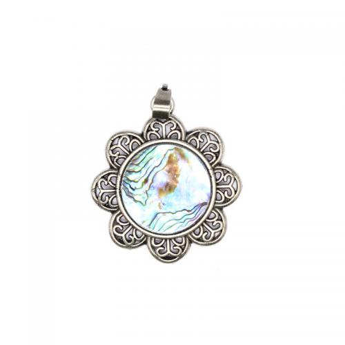 Gemstone Pendants Jewelry Natural Stone with Brass Flower silver color plated DIY Sold By PC