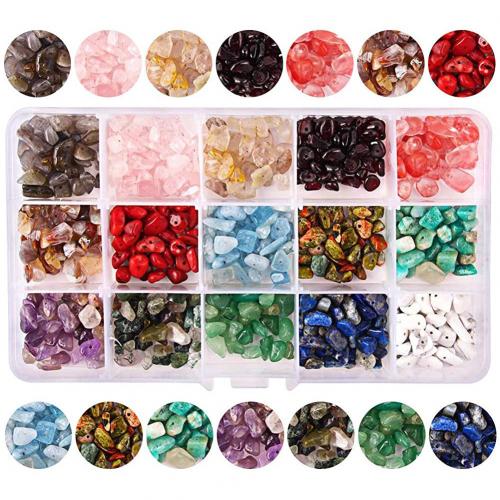 gemstone Chips, Natur grus, med Plastboks, Uregelmæssig, du kan DIY & 15 celler, blandede farver, 172x100x22mm, Solgt af Box