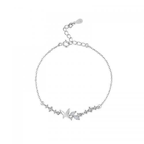 Sterling Sølv Armbånd, 925 Sterling Sølv, med 2.5CM extender kæde, forgyldt, Micro Pave cubic zirconia & for kvinde, platin farve, Længde Ca. 16.5 cm, Solgt af PC