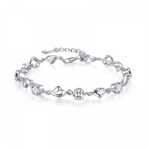 Bracelets en argent sterling, argent sterling 925, avec 5CM chaînes de rallonge, Placage, pavé de micro zircon & pour femme, plus de couleurs à choisir, Longueur Environ 16.5 cm, Vendu par PC