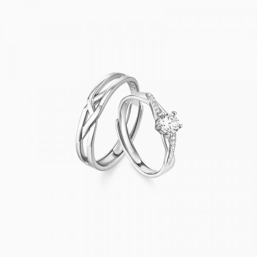 Par fingerringe, 925 Sterling Sølv, forgyldt, Unisex & forskellige stilarter for valg & Micro Pave cubic zirconia, platin farve, Solgt af PC