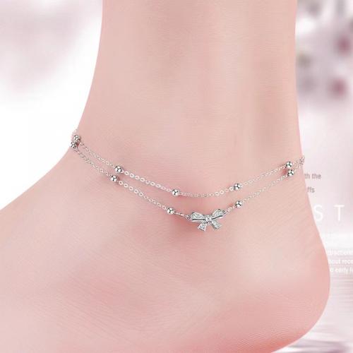 
Mode Sterling Silver Anklet, 925 Sterling Silver, med 3CM extender kedja, plated, micro bana cubic zirconia & för kvinna, platina färg, Längd Ca 21 cm, Säljs av PC