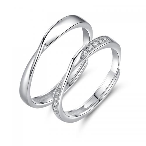 Δαχτυλίδια ζευγάρι Finger, 925 Sterling Silver, επιχρυσωμένο, για άνδρες και γυναίκες & διαφορετικά στυλ για την επιλογή & μικρο ανοίξει κυβικά ζιρκονία, το χρώμα της πλατίνας, Sold Με PC