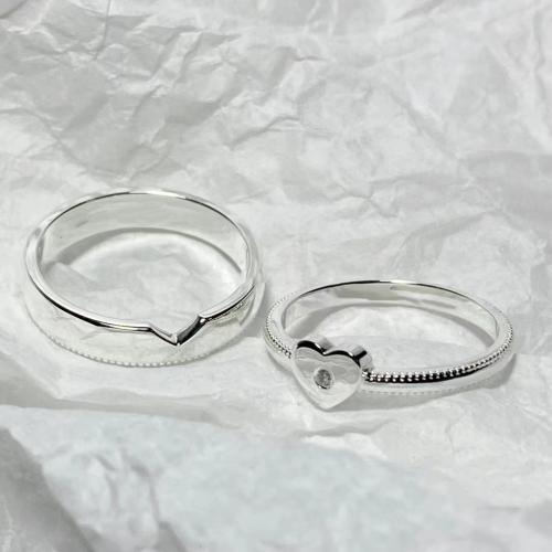 Couple Finger Rings 925 Sterling Silver plated Unisex & micro pave cubic zirconia platinum color Sold By PC