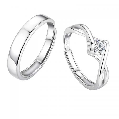 Couple Finger Rings 925 Sterling Silver plated Unisex & micro pave cubic zirconia platinum color Sold By PC