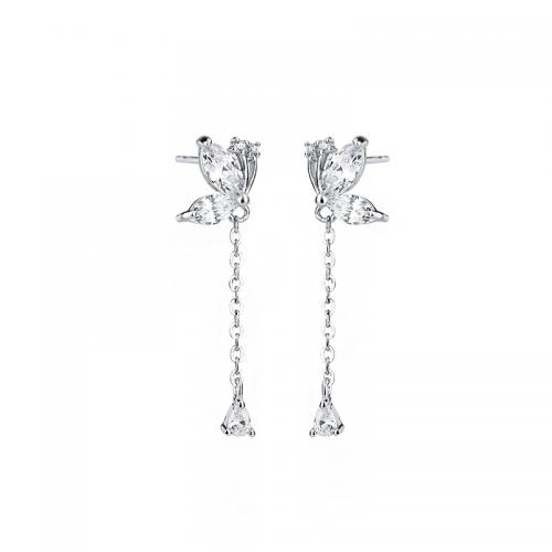 Cubic Zirconia micro pavimenta Sterling Silver Earring, 925 argento sterlina, placcato, Micro spianare cubic zirconia & per la donna, nessuno, 28mm, Venduto da coppia