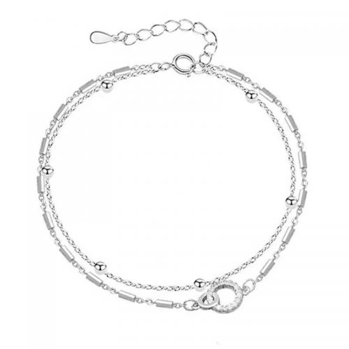 Sterling Sølv Armbånd, 925 Sterling Sølv, med 3CM extender kæde, forgyldt, Micro Pave cubic zirconia & for kvinde, platin farve, Længde Ca. 16 cm, Solgt af PC