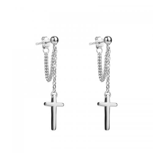 Orecchini 925 Sterling Silver Drop & Dangle, 925 argento sterlina, Croce, placcato, per la donna, nessuno, 34mm, Venduto da coppia