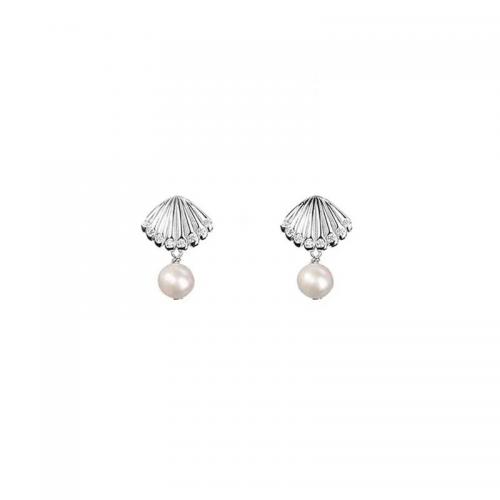 925 Sterling Silver Buail Earring, le Pearl Fionnuisce, Shell, plátáilte, micrea réiteach zirconia ciúbach & do bhean, dathanna níos mó le haghaidh rogha, 11.90x9.30mm, Díolta De réir Péire