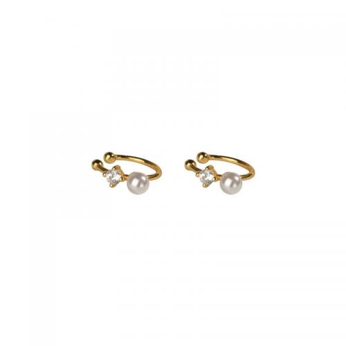 925 sterling zilver Earring Cuff, met Glasparel, gold plated, micro pave zirconia & voor vrouw, 9mm, Verkocht door pair