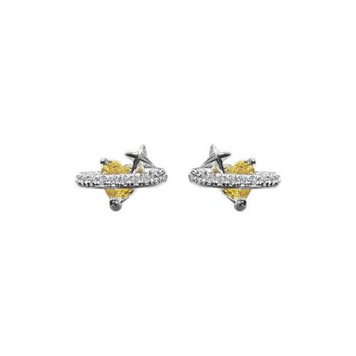 925 sterling silver Stud Earring, Hjärta, plated, micro bana cubic zirconia & för kvinna, fler färger för val, 9x5.20mm, Säljs av Par