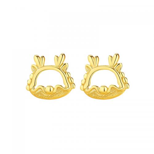 925 Sterling Zilver Stud Earring, Draak, gold plated, voor vrouw & hol, 10.20x9mm, Verkocht door pair