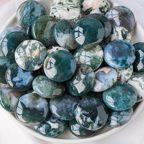 Moss Agate Dekoration, Flat Round, 30mm, Säljs av PC