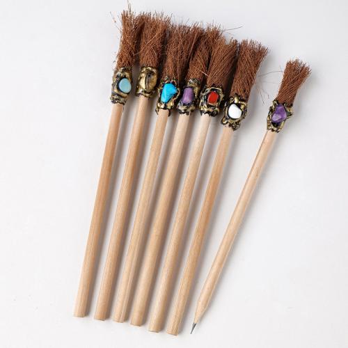 Gemstone Pencil with Straw & Wood & Zinc Alloy Broom random style 220mm Sold By PC