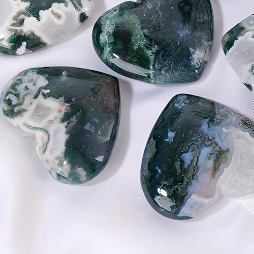 Moss Agate Decoratie, Hart, 55mm, Verkocht door PC