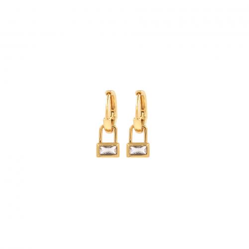 Ciúbach Zirconia Micrimhilseogra réiteodh Earring Prás, Lock, 18K ór plátáilte, jewelry faisin & micrea réiteach zirconia ciúbach & do bhean, nicil, luaidhe & caidmiam saor in aisce, 18x2mm, Díolta De réir Péire