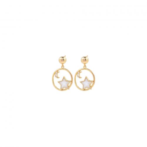 Boucles d'oreilles en laiton zircon cubique pavent, Plat rond, Plaqué or 18K, bijoux de mode & pavé de micro zircon & pour femme & émail & creux, blanc, protéger l'environnement, sans nickel, plomb et cadmium, 21x14mm, Vendu par paire