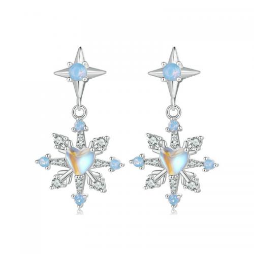 925 Sterling Silver Jewelry Set, 925 sterline d'argento, with Moonstone & Opale, Fiocco di Neve, placcato platino, gioielli di moda & stili diversi per la scelta & Micro spianare cubic zirconia & per la donna, assenza di nichel,piombo&cadmio, Venduto da PC