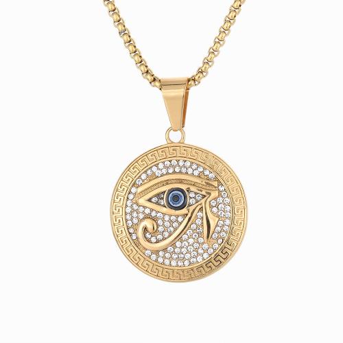 Pendentifs mauvais oeil, Acier inoxydable 316, pour femme & avec strass, doré, 35x40mm, Vendu par PC