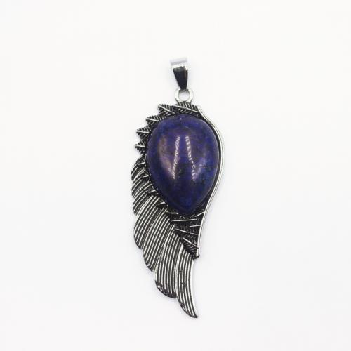 Gemstone Vedhæng Smykker, Natursten, med Zinc Alloy, Wing Shape, antik sølv farve forgyldt, du kan DIY & forskellige materialer til valg, flere farver til valg, 20x53mm, Solgt af PC