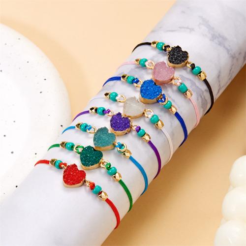 Resin armbanden, Zinc Alloy, met Katoen draad & Hars, Hart, plated, Verstelbare & mode sieraden & uniseks, meer kleuren voor de keuze, nikkel, lood en cadmium vrij, Lengte 16-32 cm, Verkocht door PC