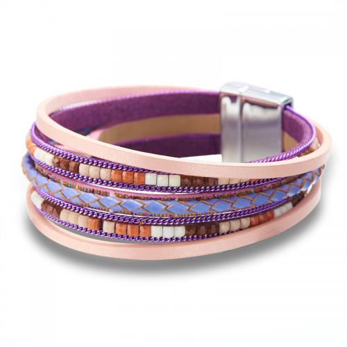 PU leder koord armbanden, met Zinc Alloy, Ronde, silver plated, mode sieraden & multilayer & voor vrouw, meer kleuren voor de keuze, nikkel, lood en cadmium vrij, Lengte 20 cm, Verkocht door PC