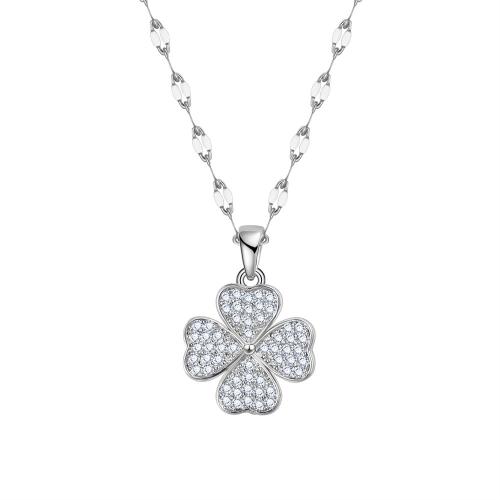 Messing, met 5CM extender keten, Four Leaf Clover, silver plated, mode sieraden & voor vrouw & met strass, nikkel, lood en cadmium vrij, Lengte 40 cm, Verkocht door PC