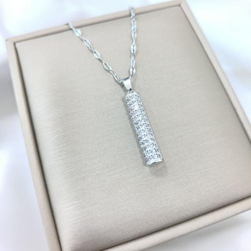 Messing halskettingen, met 5CM extender keten, Kolom, silver plated, mode sieraden & voor vrouw & met strass, nikkel, lood en cadmium vrij, Lengte 40 cm, Verkocht door PC