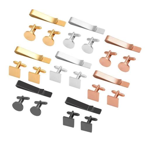 Acier inoxydable 304 Tie Clip Cufflink Set, pince à cravate & bouton de manchette, Rond, Placage, styles différents pour le choix & pour homme, plus de couleurs à choisir, Vendu par paire