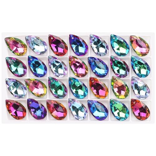 Gemstone Vedhæng Smykker, Glas, Teardrop, du kan DIY, flere farver til valg, 13x22mm, 20pc'er/Bag, Solgt af Bag