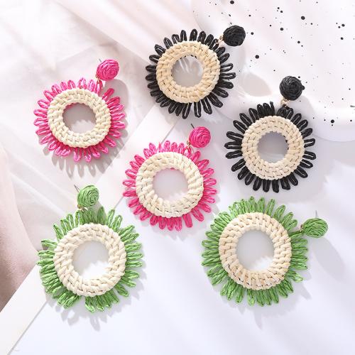 Pendientes de Perno de Aleación de Zinc, con Rafidah Grass, Flor, hecho a mano, Joyería & para mujer & hueco, más colores para la opción, libre de níquel, plomo & cadmio, 80x60mm, Vendido por Par