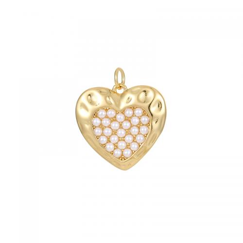 Cubic Zirconia Micro Pave Brass Pendant with Plastic Pearl plated DIY & micro pave cubic zirconia golden Sold By PC