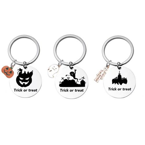 304 Stainless Steel Key Lukko, Litteä pyöreä, Halloween Design & Unisex & eri tyylejä valinta & emali, alkuperäinen väri, 30mm, Myymät PC