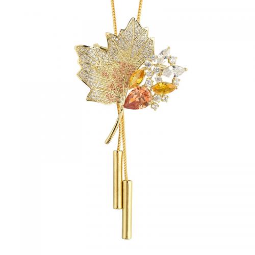 Zinc Alloy Trui Ketting, met Kristal, Maple Leaf, gold plated, voor vrouw & met strass, meer kleuren voor de keuze, Lengte Ca 35.4 inch, Verkocht door PC