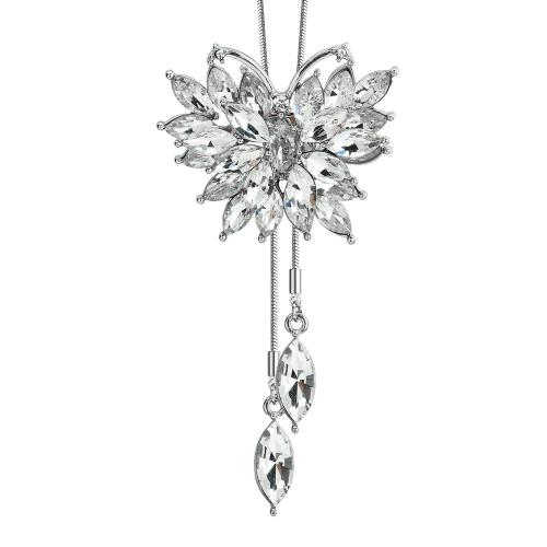 Zinc Alloy Halskæde, med Krystal, Butterfly, sølvfarvet forgyldt, for kvinde & med rhinestone, Længde Ca. 34.6 inch, Solgt af PC