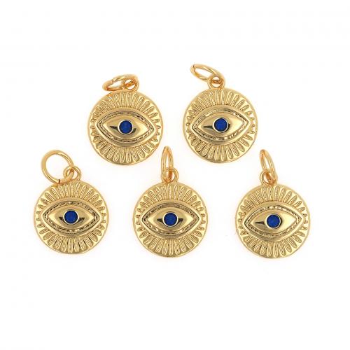 Evil Eye Anhänger, Messing, flache Runde, 18K vergoldet, Modeschmuck & DIY & Micro pave Zirkonia, blau, frei von Nickel, Blei & Kadmium, 10.30x16x1.70mm, verkauft von PC